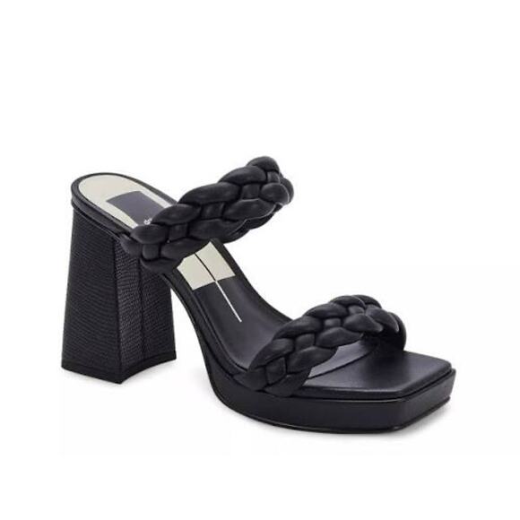 Dolce Vita Ashby Black Stella Block Heel Braided Straps Open Toe Sandals 9.5 - Picture 1 of 5